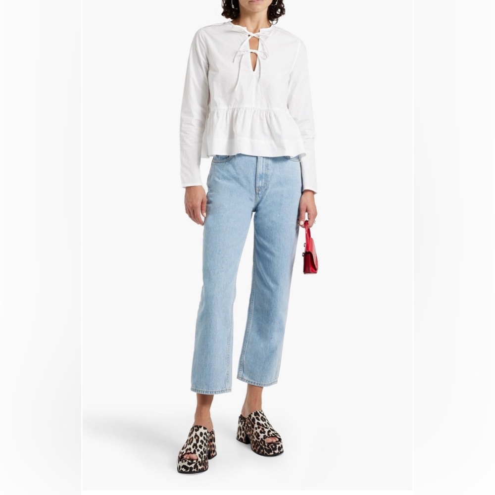 NWT Ganni gathered cotton-poplin blouse, size 32 (size 2)